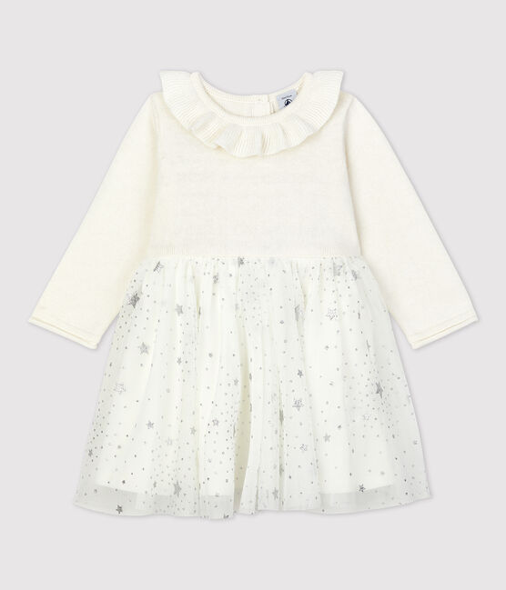 Baby-Strickkleid für Mädchen weiss MARSHMALLOW/grau ARGENT