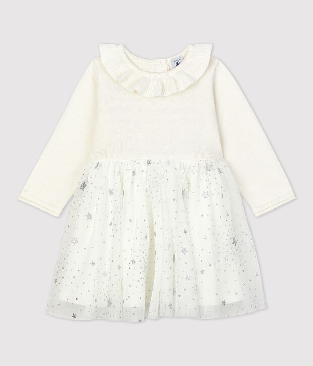 Baby-Strickkleid f&uuml;r M&auml;dchen weiss/grau