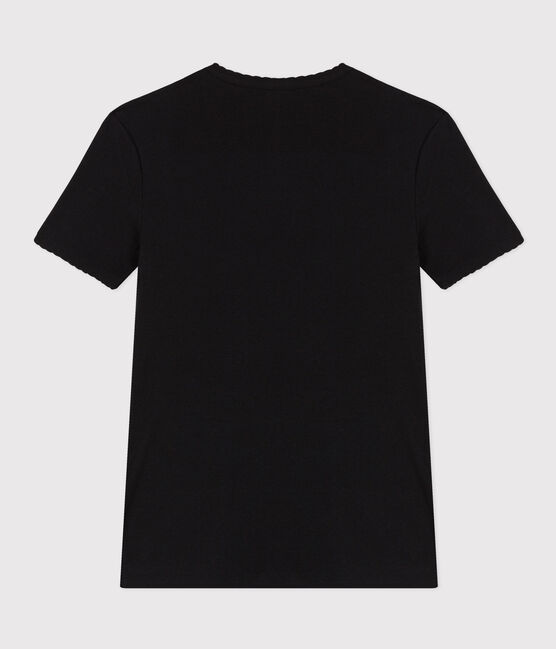Damen-T-Shirt L’ICONIQUE aus Baumwolle mit Mäusezähnchen schwarz BLACK