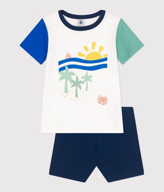 Kinder-Kurzpyjama aus Baumwolle weiss MARSHMALLOW/weiss MULTICO