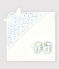 Box mit Badetuch und Babyschuhen aus Frottee und Bio-Baumwolle weiss MARSHMALLOW/blau COOL