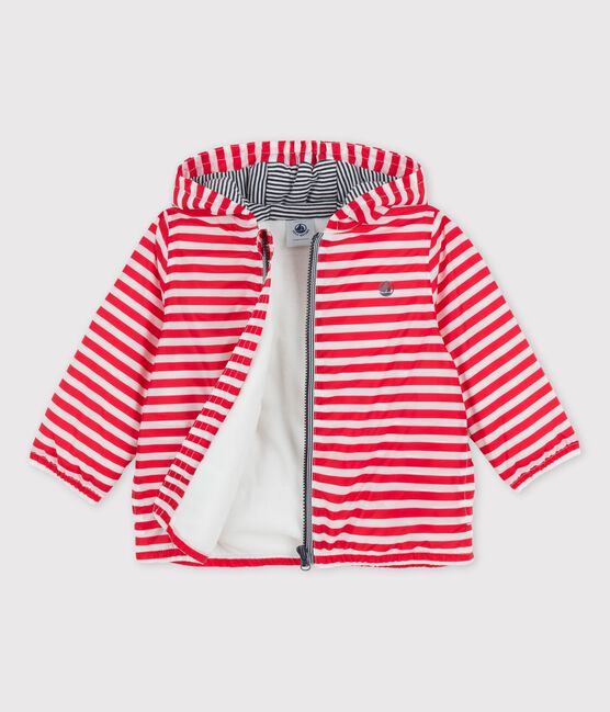 Warme Baby-Windjacke aus recyceltem Polyester rot PEPS/weiss MARSHMALLOW