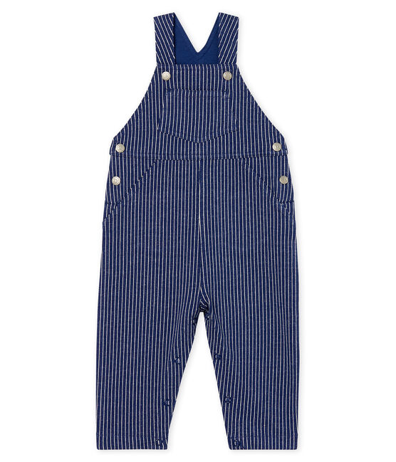 Lange gestreifte Baby-Latzhose aus Strick für Jungen blau SMOKING/weiss MARSHMALLOW