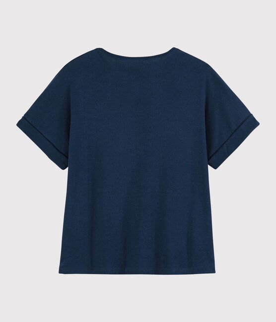 Einfarbiges T-Shirt aus Baumwolle/Leinen Damen blau MEDIEVAL