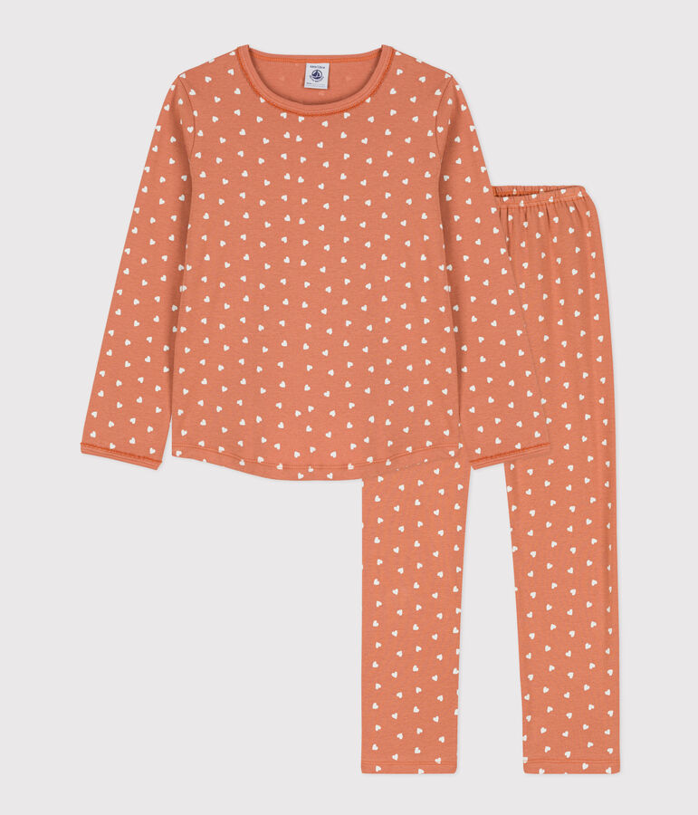 Kinderpyjama aus Baumwolle mit Herzmotiv f&uuml;r M&auml;dchen rosa/weiss