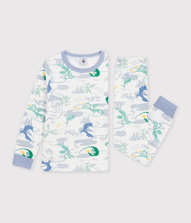 Kinder-Pyjama aus Molton mit Drachenmotiv weiss/vielfarbig