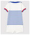 Gestreifter Baby-Kurzoverall aus Jersey für Jungen weiss MARSHMALLOW/blau SURF