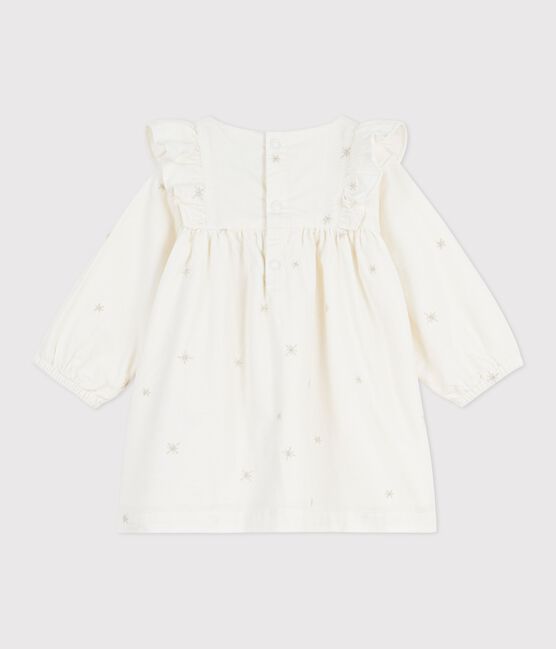 Langärmeliges Baby-Kleid aus Fein-Cord mit Allover-Stickereien naturfarben MILK/ ARGENT