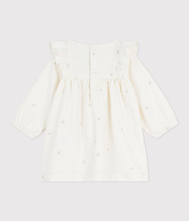 Lang&auml;rmeliges Baby-Kleid aus Fein-Cord mit Allover-Stickereien naturfarben/grau