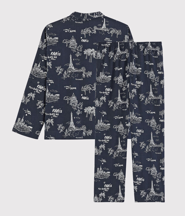 Kinderyjama aus Baumwolle mit Paris-Motiv f&uuml;r Jungen blau/weiss