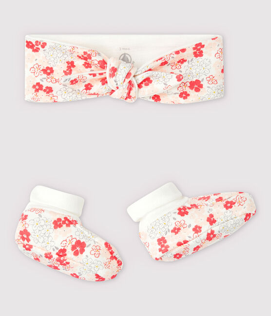Baby-Set Mädchen mit Haarband und Schuhen mit Blumen-Print aus Bio-Baumwoll-Doppeljersey variante 1