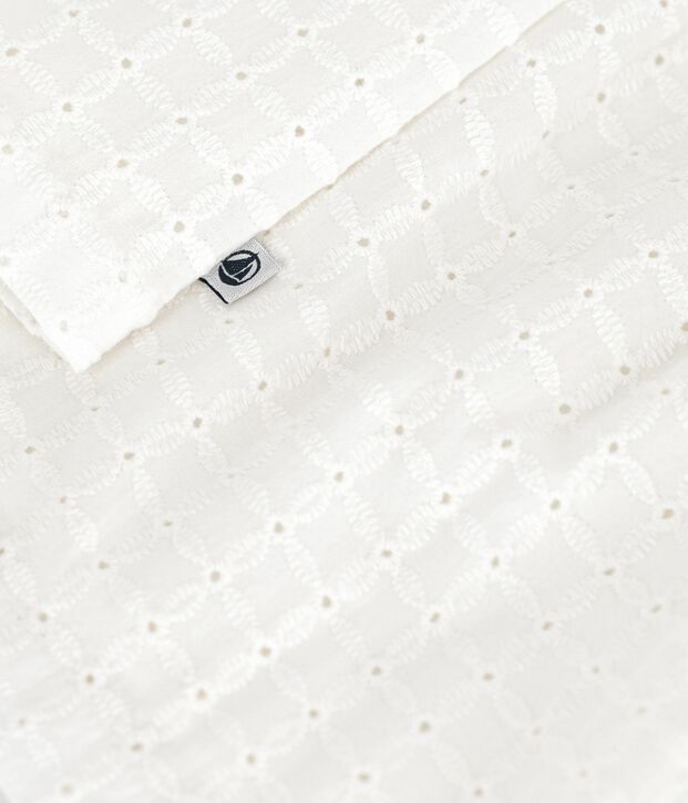 &Auml;rmelloses wei&szlig;es Baby-Kleid aus Baumwolle mit Lochspitze weiss