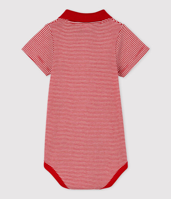 Kurzärmeliger Baby-Body mit Polo-Kragen aus Baumwolle für Jungen rot TERKUIT/weiss MARSHMALLOW