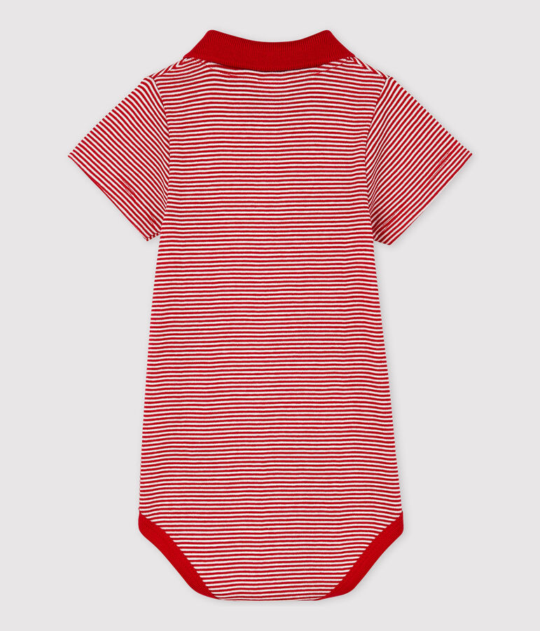 Kurz&auml;rmeliger Baby-Body mit Polo-Kragen aus Baumwolle f&uuml;r Jungen rot/weiss