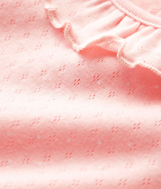 Kurzärmelige Baby-Bluse aus Baumwolle für Mädchen rosa MINOIS/weiss ECUME