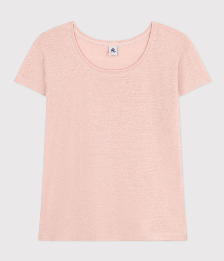 T-Shirt Le Droit aus Leinen mit Rundhalsausschnitt, Damen rosa