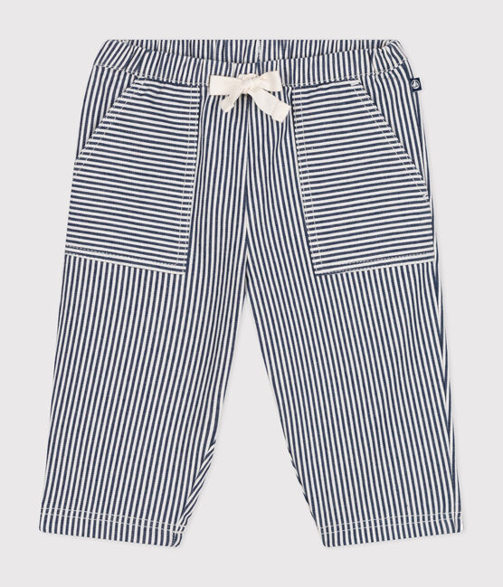 Baby-Hose aus Leinenstoff blau MEDIEVAL/weiss MARSHMALLOW
