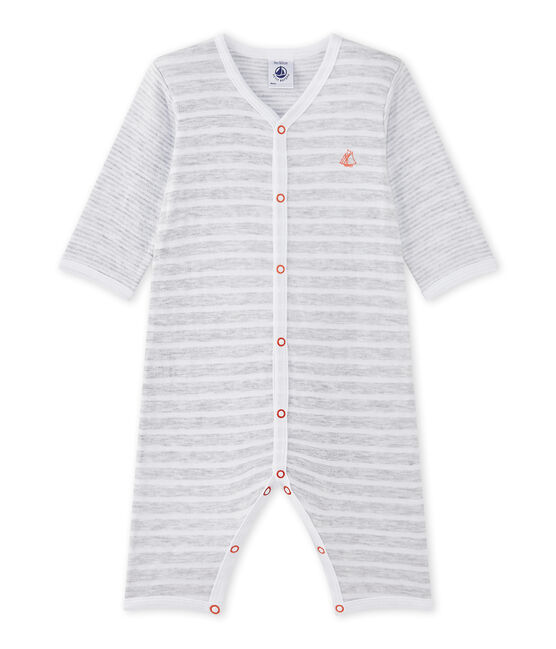 Baby-Jungen-Strampler ohne Fuß grau POUSSIERE/weiss ECUME