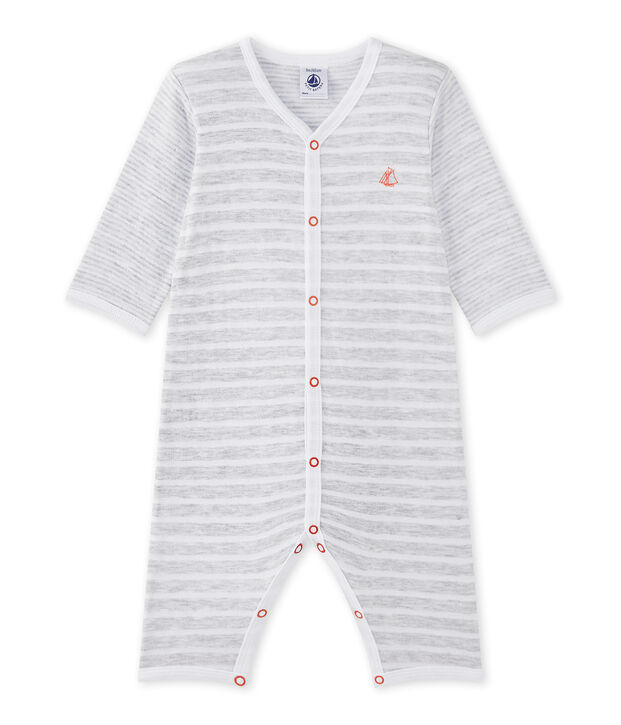 Baby-Jungen-Strampler ohne Fu&szlig; grau/weiss