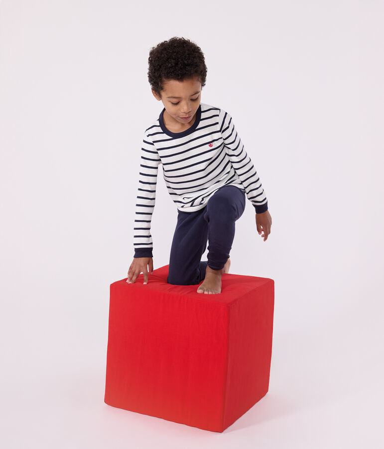 Kinderpyjama aus Baumwolle im Matrosenmuster f&uuml;r Jungen weiss/blau
