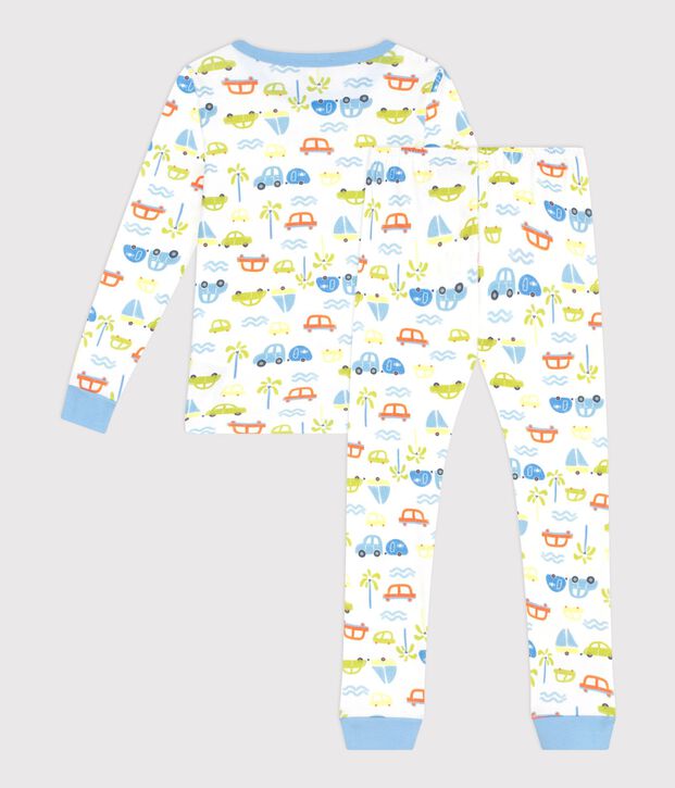 Eng anliegender Kinder-Pyjama aus Baumwolle mit Automotiv weiss/vielfarbig