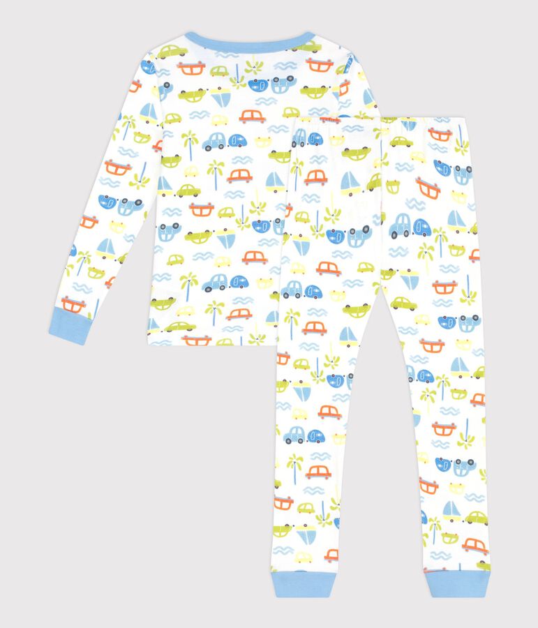 Eng anliegender Kinder-Pyjama aus Baumwolle mit Automotiv weiss MARSHMALLOW/weiss MULTICO