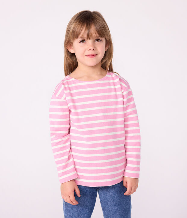 Kinder-Streifenshirt Marini&egrave;re aus Baumwolle rosa/naturfarben
