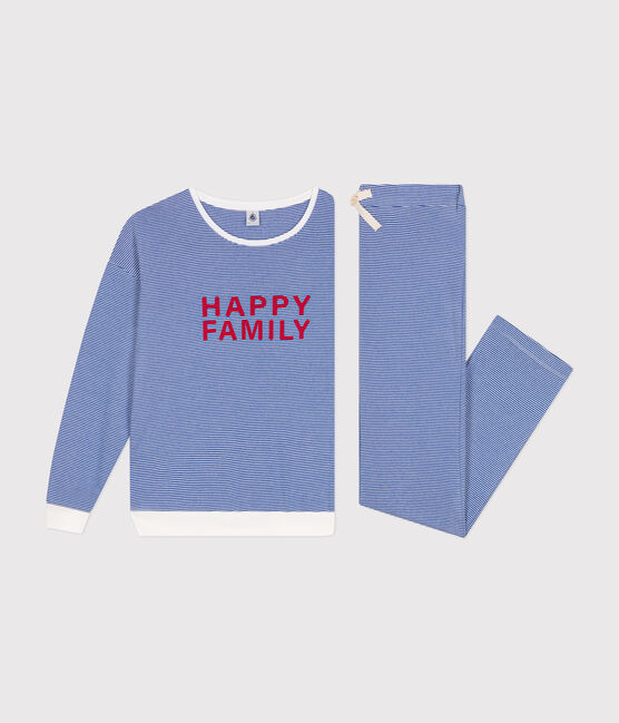 Damen-Pyjama aus gestreifter Baumwolle blau CALVIN/ MARSHMALLOW