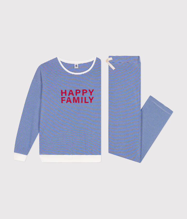 Damen-Pyjama aus gestreifter Baumwolle blau/weiss