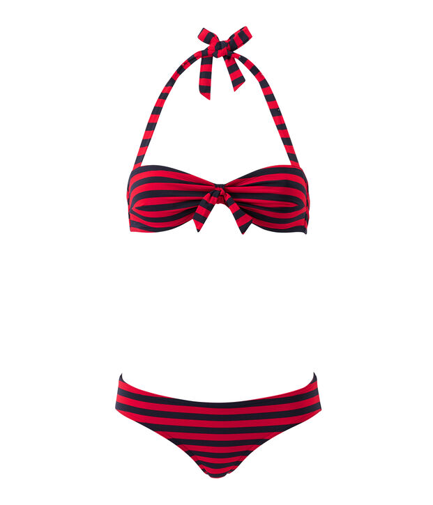 Gestreifter Damen-Bandeau-Bikini blau/rot