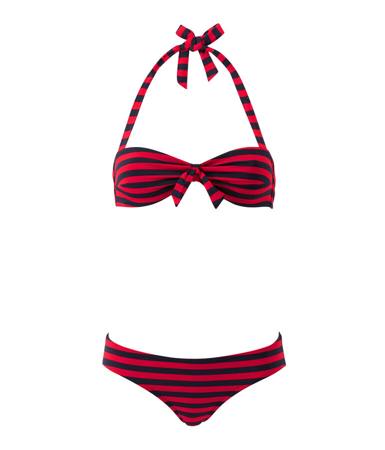 Gestreifter Damen-Bandeau-Bikini blau SMOKING/rot TERKUIT