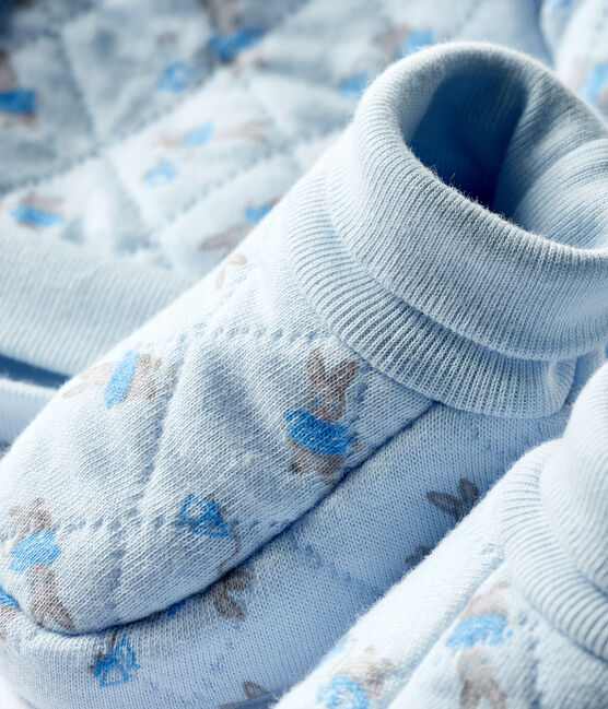 Set mit Mützchen für Neugeborene und Babyschuhen aus Doppeljersey blau FRAICHEUR/weiss MULTICO