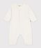Baby-Overall aus einfarbigem Woll- und Baumwollstrick weiss