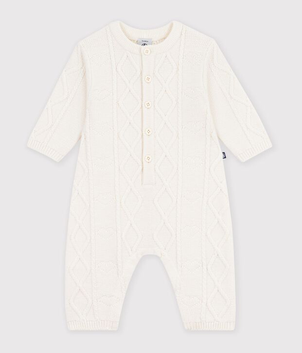 Baby-Overall aus einfarbigem Woll- und Baumwollstrick weiss