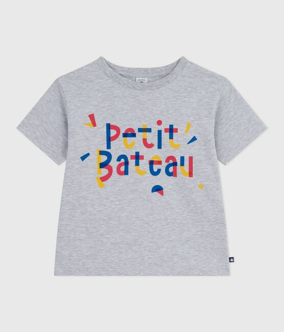 Kurzärmeliges Kinder-T-Shirt mit Muster grau FUMEE CHINE