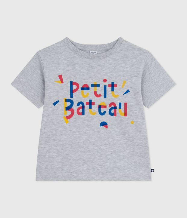 Kurz&auml;rmeliges Kinder-T-Shirt mit Muster grau