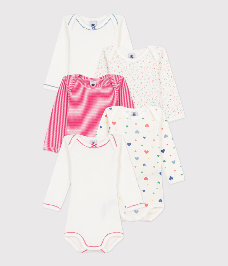 Set lang&auml;rmeliger Baby-Bodys aus Baumwolle mit Herzmotiv vielfarbig