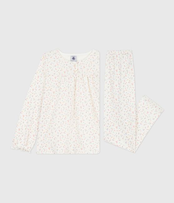Kinder-Pyjama aus Baumwolle mit Pünktchenmuster weiss MARSHMALLOW/weiss MULTICO