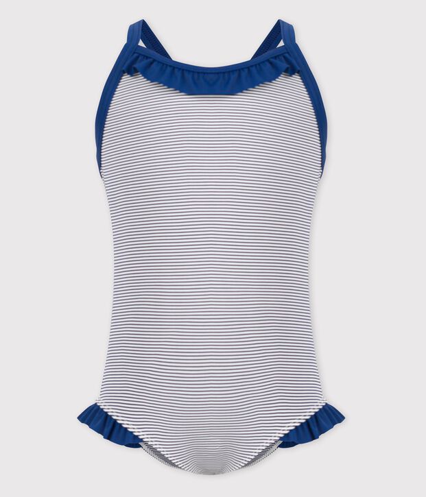 Kinder-Badeanzug f&uuml;r M&auml;dchen blau/weiss