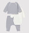 Dreiteiliges Baby-Set mit Streifenmuster aus Bio-Baumwolle weiss MARSHMALLOW/blau SMOKING