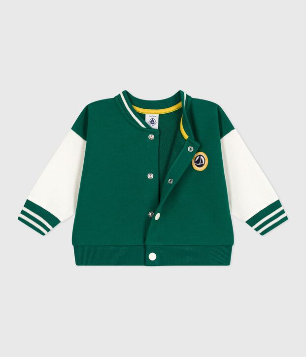 Baby College-Jacke aus zweifarbiger Baumwolle gr&uuml;n/naturfarben