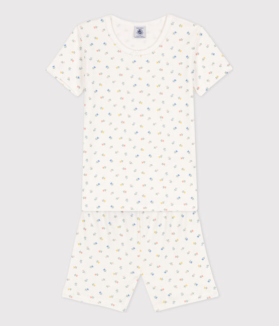 Kinderpyjama aus Baumwolle in eng geschnittener Passform für Mädchen weiss MARSHMALLOW/weiss MULTICO