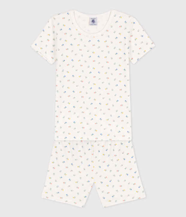 Kinderpyjama aus Baumwolle in eng geschnittener Passform f&uuml;r M&auml;dchen weiss/vielfarbig