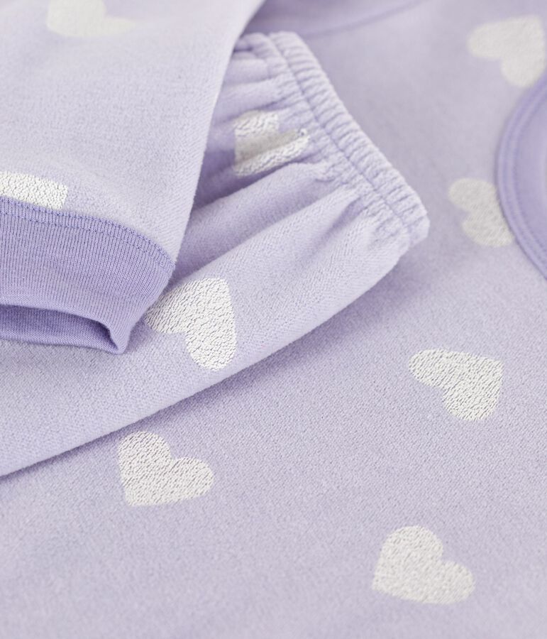 Kinder-Pyjama aus Nicki mit Herzmotiv violett/weiss