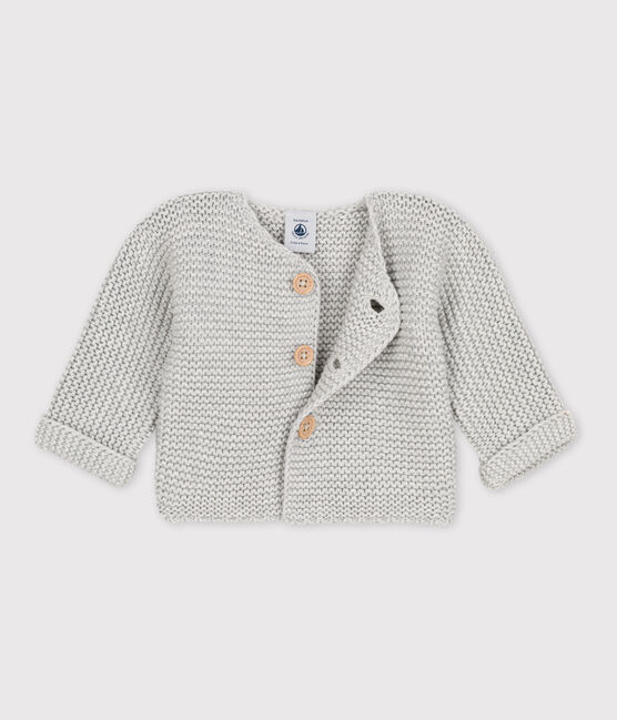 Baby-Cardigan kraus rechts gestrickt aus Baumwolle grau BELUGA CHINE
