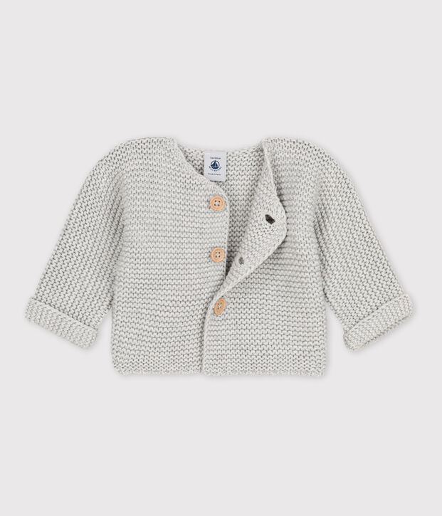 Baby-Cardigan kraus rechts gestrickt aus Baumwolle BELUGA CHINE