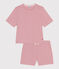 Damen-Pyjamashorts aus gestreifter Baumwolle rosa ROSEWOOD/ MARSHMALLOW