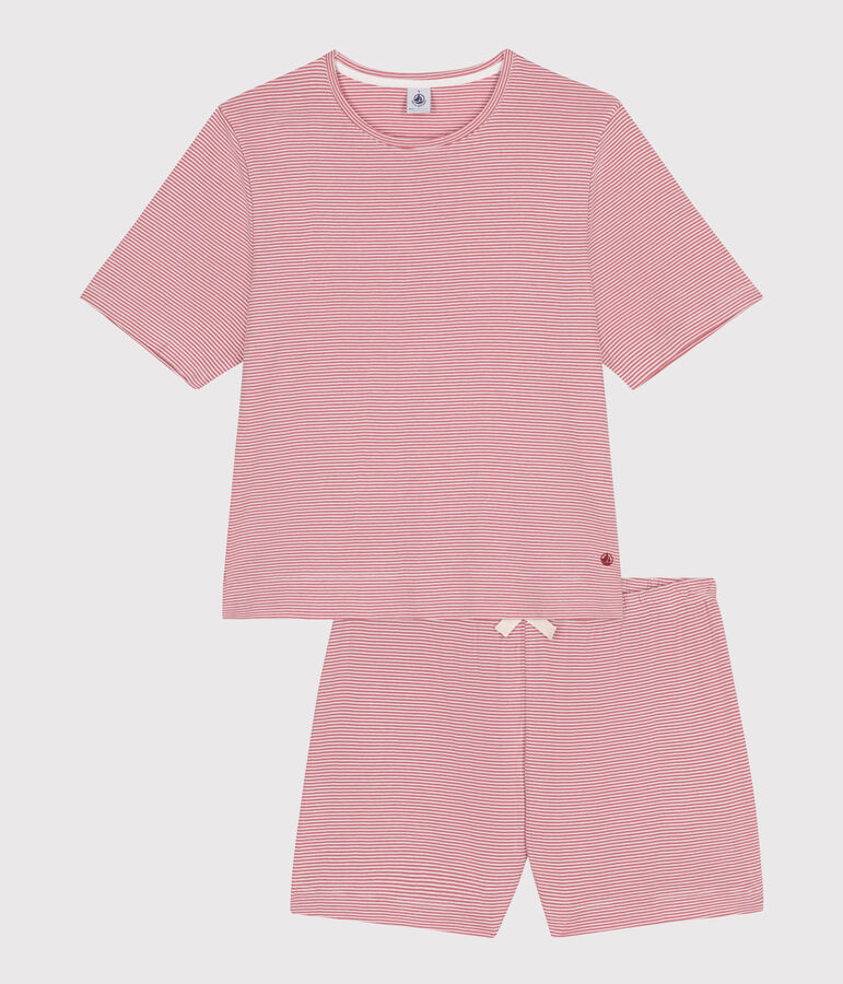 Damen-Pyjamashorts aus gestreifter Baumwolle rosa/weiss