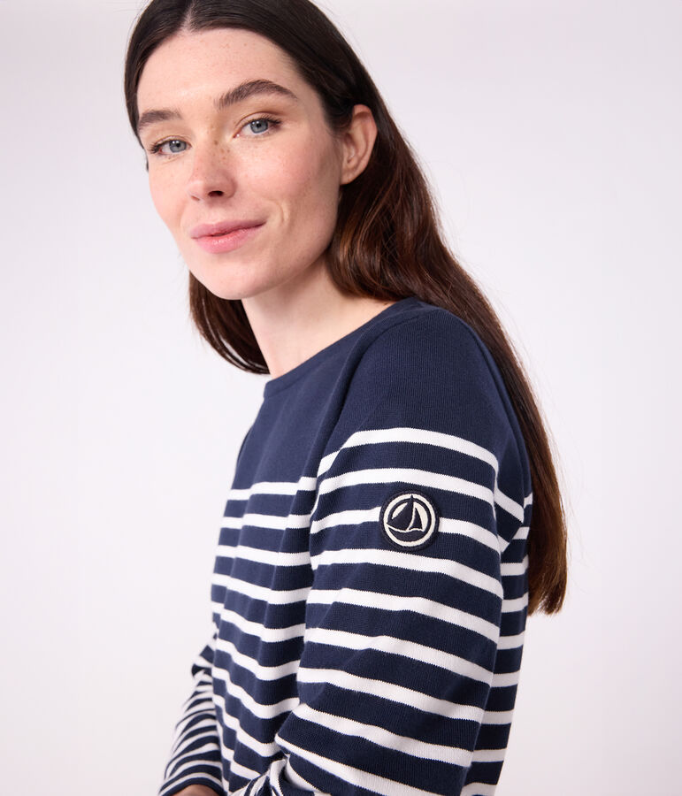 Lang&auml;rmeliges Damen-Streifenshirt Marini&egrave;re aus Baumwolle blau/weiss