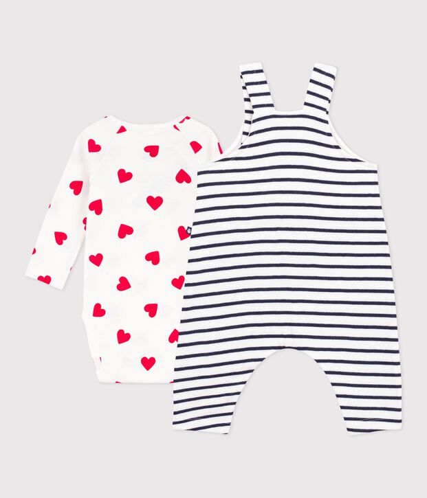 Baby-Set gestreifte Latzhose und Body mit Herzmotiven weiss/blau
